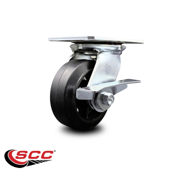 5 Inch Heavy Duty Rubber On Steel Caster With Ball Bearing And Brake SCC